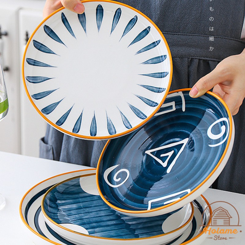 Đĩa sứ sâu lòng , đĩa decor phong cách Nhật Bản men bóng chịu được nhiệt độ cao Holame