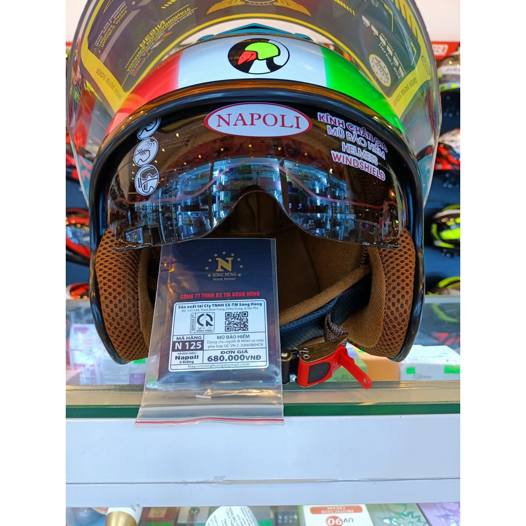 Mũ Bảo Hiểm 3/4 Đầu Napoli N125 Hai Kính Đi Được Cả Ngày và Đêm