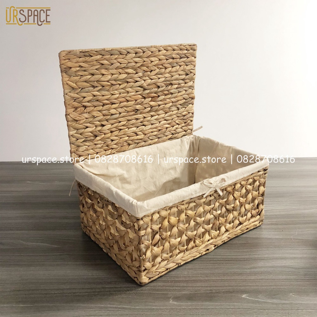 Giỏ lục bình có nắp URSPACE hình chữ nhật đựng quần áo, sách báoo, trang trí decor