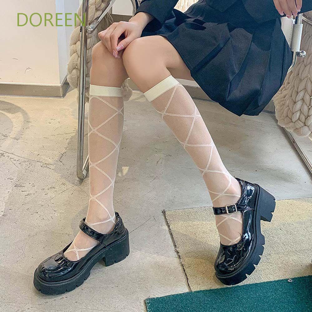 Vớ lưới cao ngang gối kiểu xuyên thấu nhiều màu sắc quyến rũ ngọt ngào phong cách Lolita Hàn Quốc cho nữ DOREEN