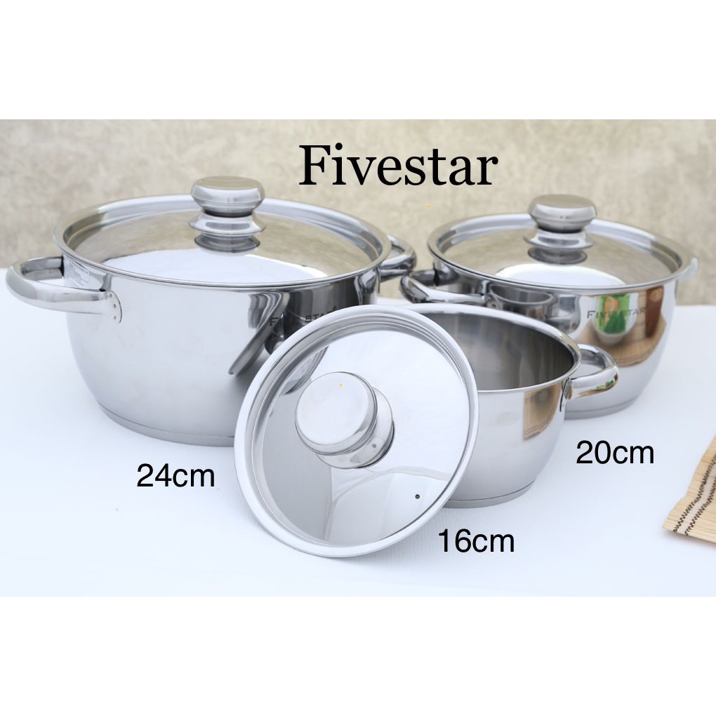 Bộ nồi inox 3 đáy 𝑭𝑹𝑬𝑬𝑺𝑯𝑰𝑷 Bộ 3 nồi inox - Bộ nồi FIVESTAR 3 đáy nắp inox