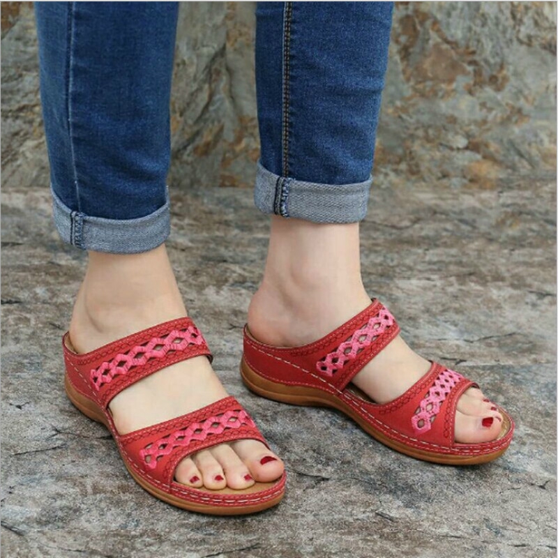 Giày sandal đế xuồng thiết kế quai cắt rỗng thời trang thường ngày đơn giản cho nữ