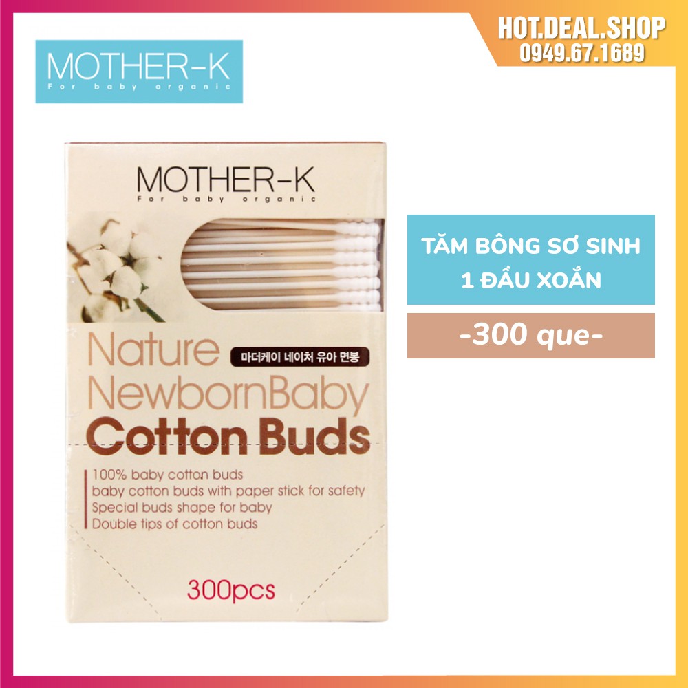 [Chính Hãng] Tăm bông sơ sinh 1 đầu xoắn Mother-K Hàn Quốc (300c)  - Tăm bông cho trẻ sơ sinh Mother-K