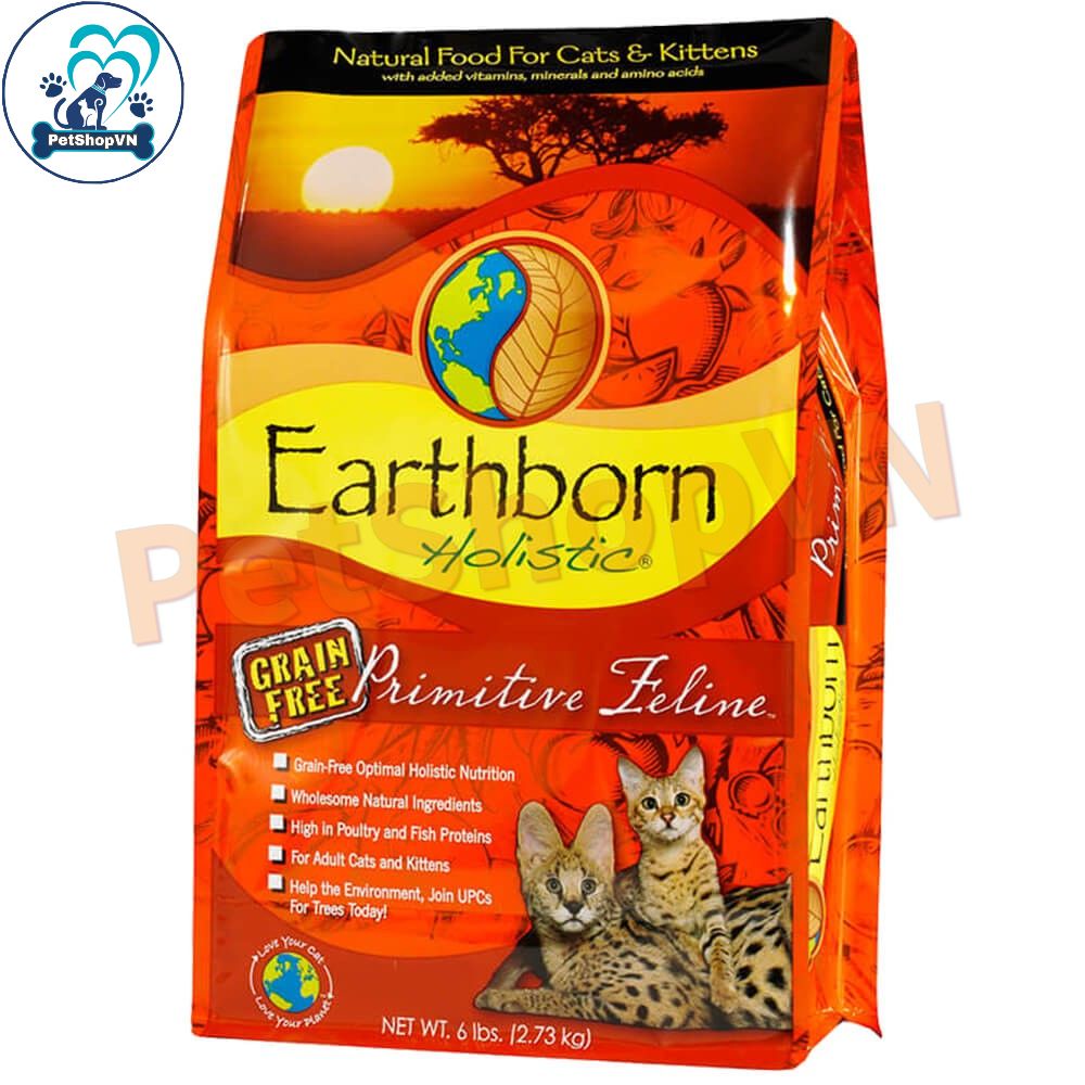 Thức Ăn Cho Mèo Hạt EARTHBORN HOLISTIC PRIMITIVE FELINE Bao 2Kg Vị Gà, Cá Hồi Và Cá Trích
