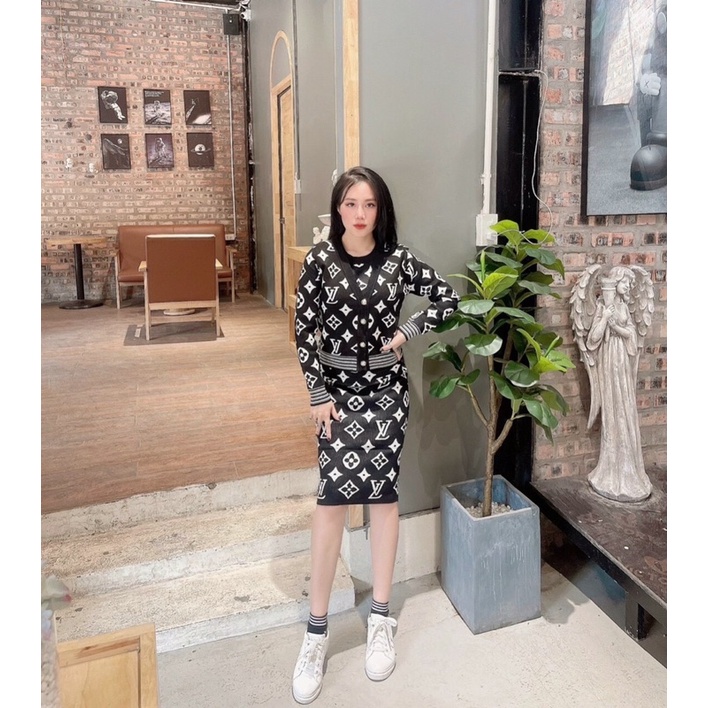 Set váy len sát nách kèm áo khoác ngoài chuẩn ảnh