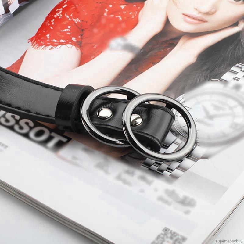 Thắt lưng da PU thời trang cho nữ với khóa kim loại hình 2 vòng tròn