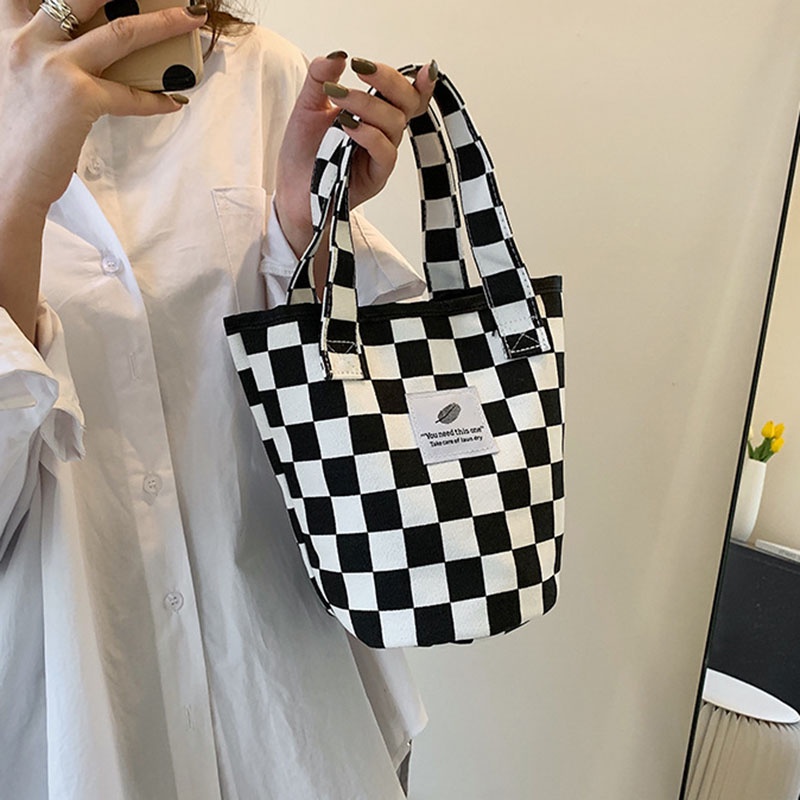 Túi đựng cơm trưa IELGY bằng vải canvas kẻ sọc caro kiểu retro đa năng tiện dụng