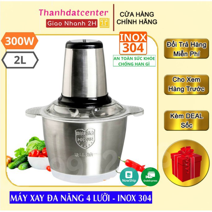 Máy Xay Thịt Cối Inox 4 Lưỡi Đa Năng - Xay thịt, xay tỏi ới, xay rau củ quả- Bảo Hành 12 Tháng