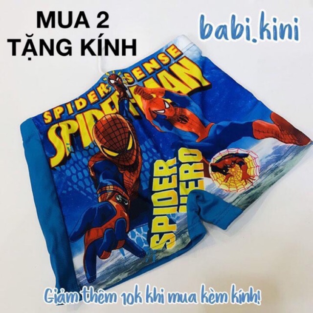 Quần bơi bé trai người nhện-giãn 4 chiều size 10-25 kg (có thể mua kèm combo kính, mũ, nút tai)