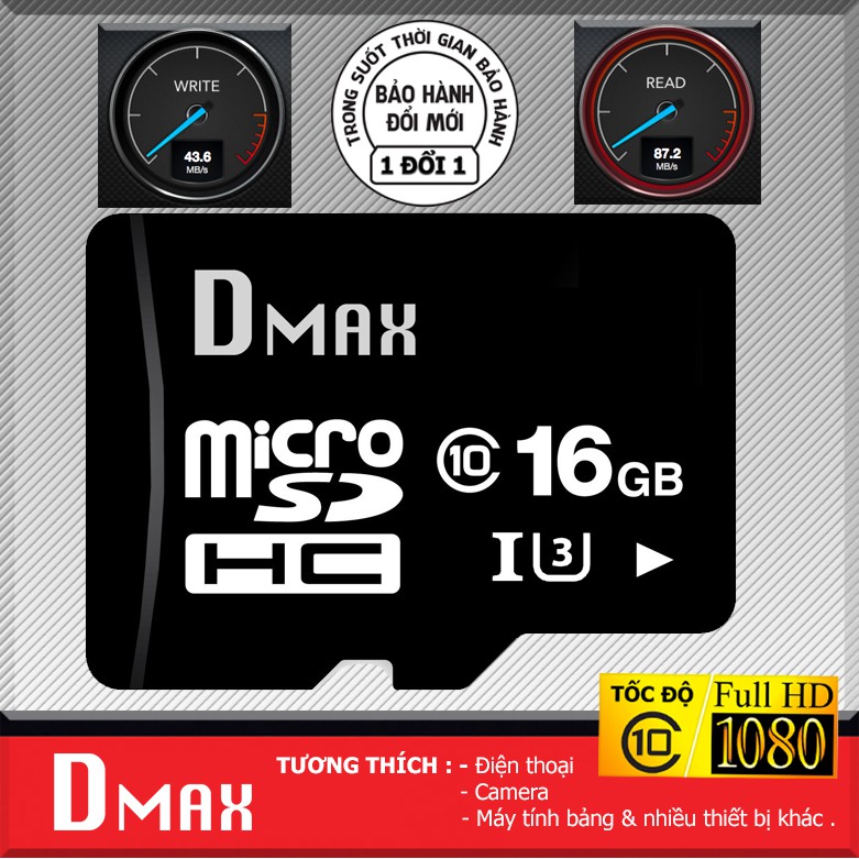 Thẻ nhớ 16GB U3 tốc độ cao , up to 90MB/s micro SDHC Dmax - Bảo hành 5 năm đổi mới