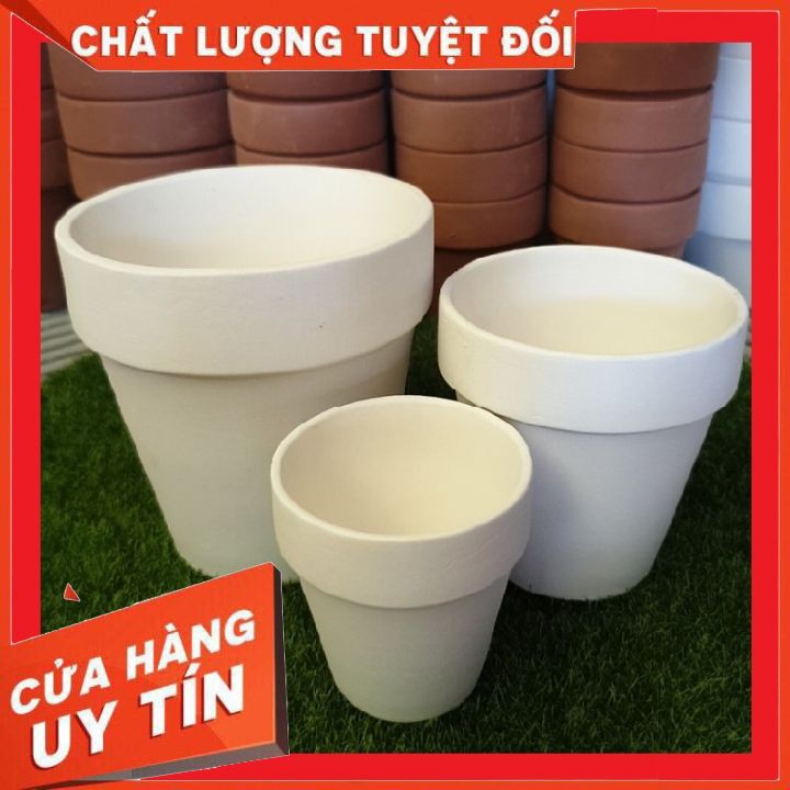 Chậu đất nung màu trắng dáng cao ❌ FREE SHIP ❌ Xuất xứ Bát Tràng, siêu phẩm trồng sen đá, xương rồng