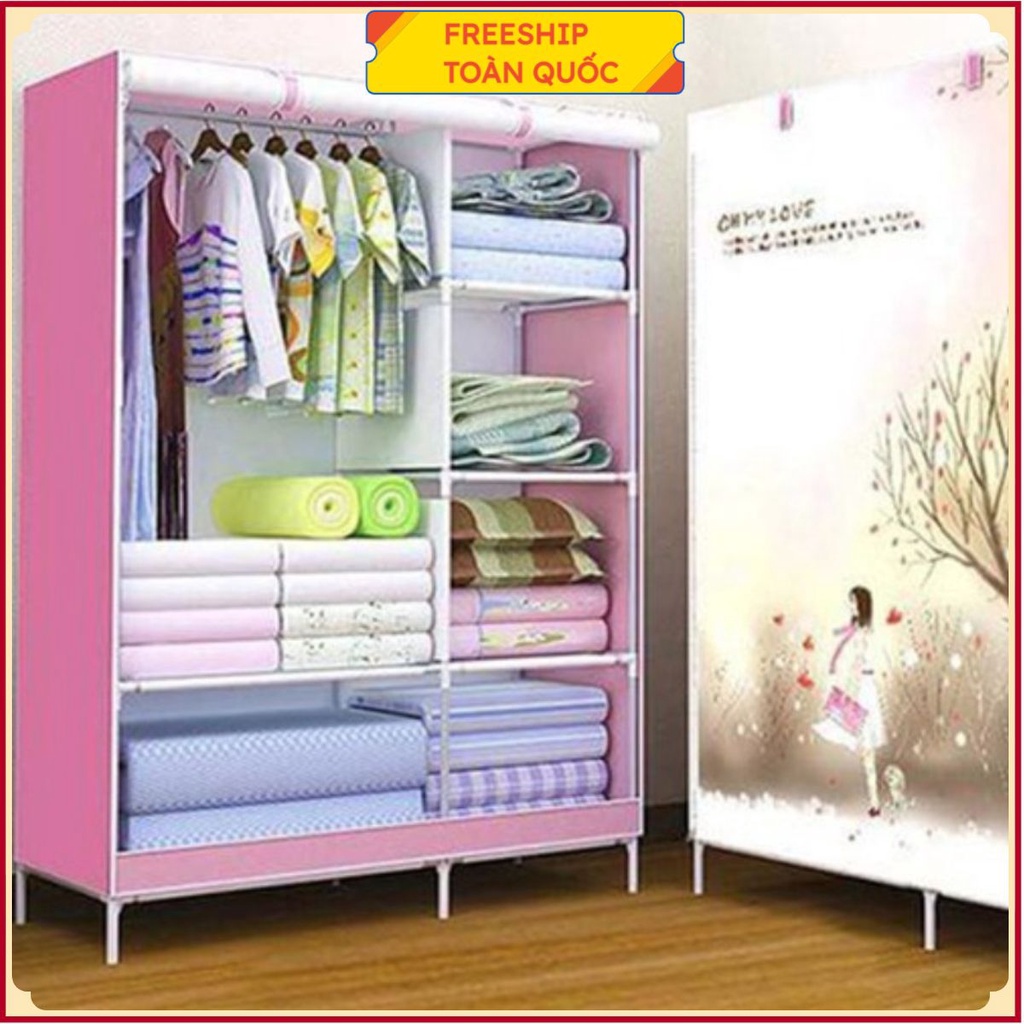 TỦ VẢI QUẦN ÁO 3D 2 BUỒNG 6 NGĂN LOẠI CAO CẤP .