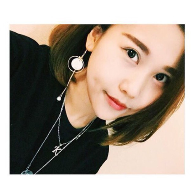 Bông tai dáng dài cặp tròn lồng trắng ngà