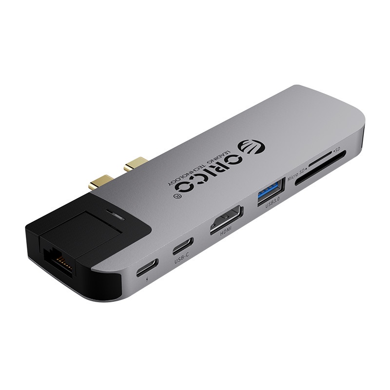 Dock Sạc Chuyển Đổi Orico 2CT-8HR-GY-BP Type C Thunderbolt3 MacBook HDMI 4K@30Hz/ PD 100W Max/ USB(3.0/2.0) TF/SD RJ45