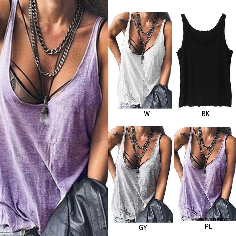 Áo tank top không tay cổ khoét sâu màu sắc trơn quyến rũ cho nữ<br />