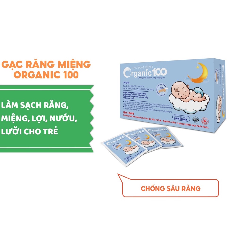 Gạc Răng Miệng Organic 100 Phòng Ngừa Bệnh Về Răng Miệng Hộp 30 Gói