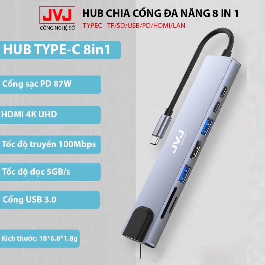 Hub type C USB C6 JVJ 6 trong 1 đa năng cổng chuyển đổi chia cổng USB 3.0 tốc độ 500Mb/s SD, TF, 4K,HDMI cho MacBook lap