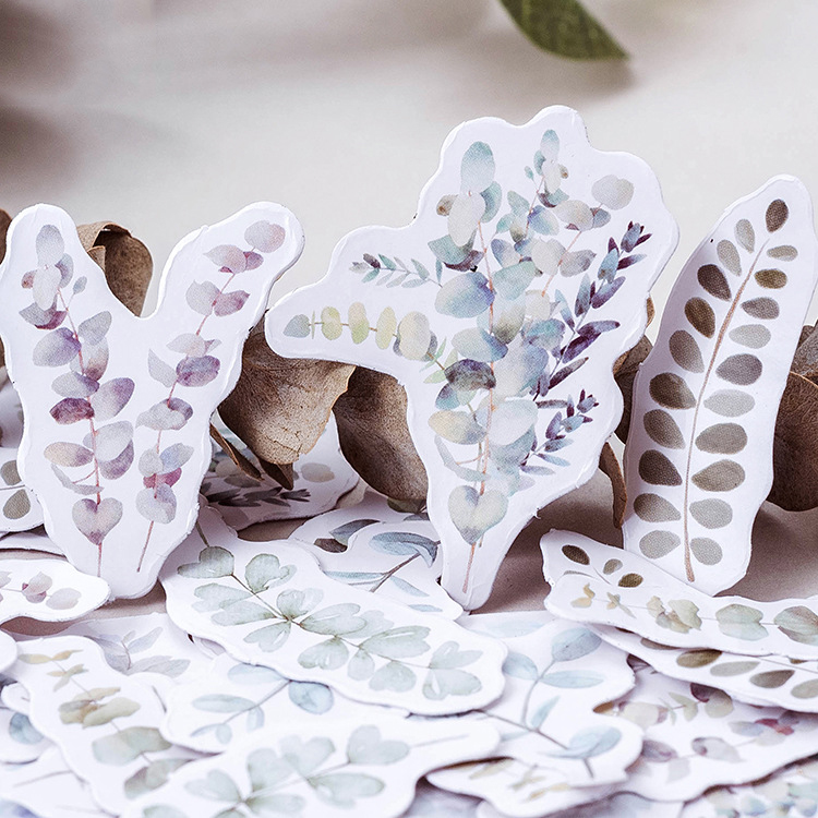 Bộ 46 Miếng Dán Hình Lá Bạch Đàn Trang Trí Sổ Tay/Nhật Ký DIY