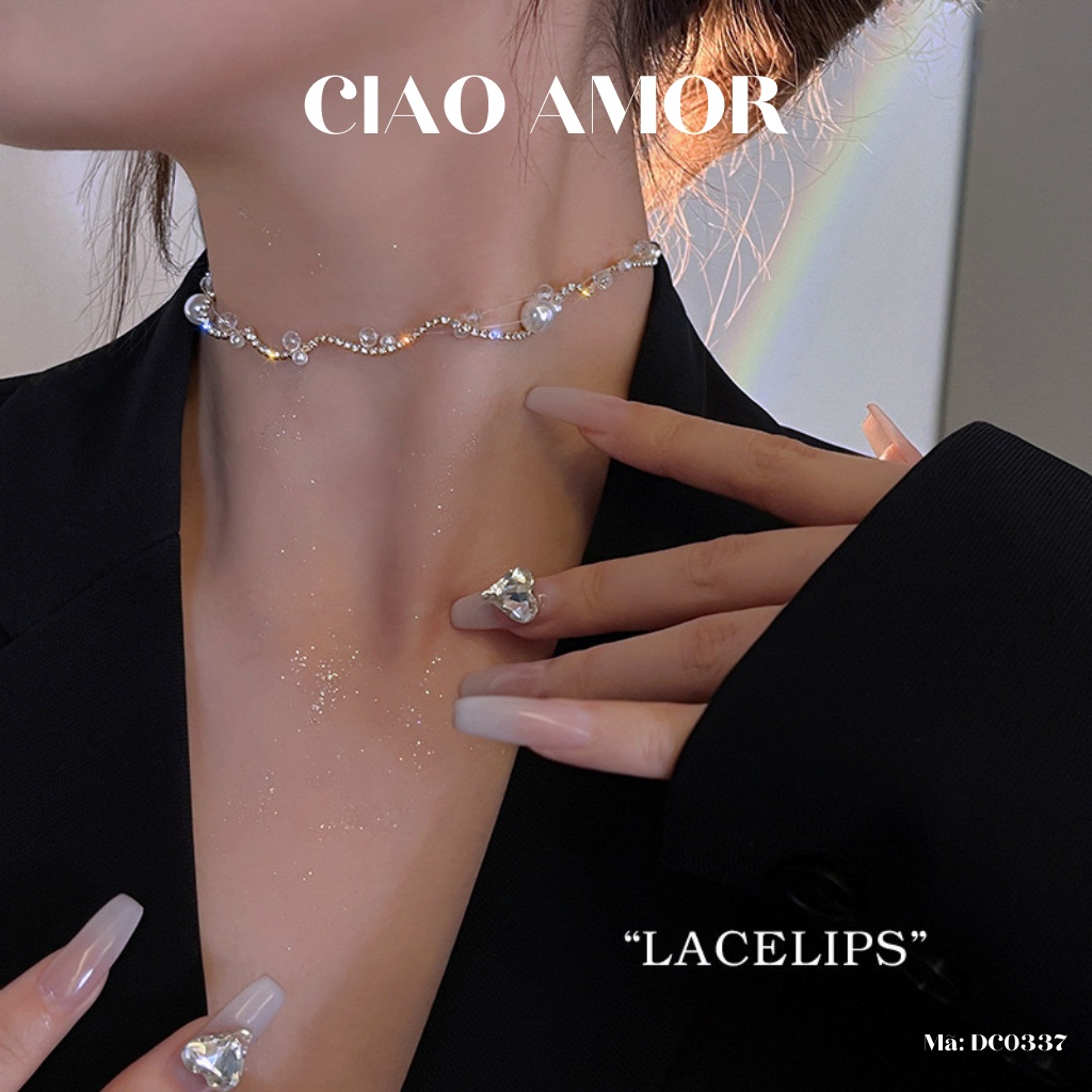 Vòng cổ choker nữ, Dây chuyền nữ lấp lánh dự tiệc sang trọng kết hạt Trang sức Ciao Amor - DC0337