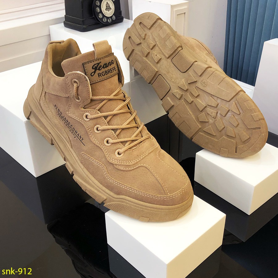 Giày da lộn  ⚜️𝑭𝑹𝑬𝑬𝑺𝑯𝑰𝑷⚜️ -Giày Sneaker Da Lộn Cao Cấp  - SNK912 Nâu