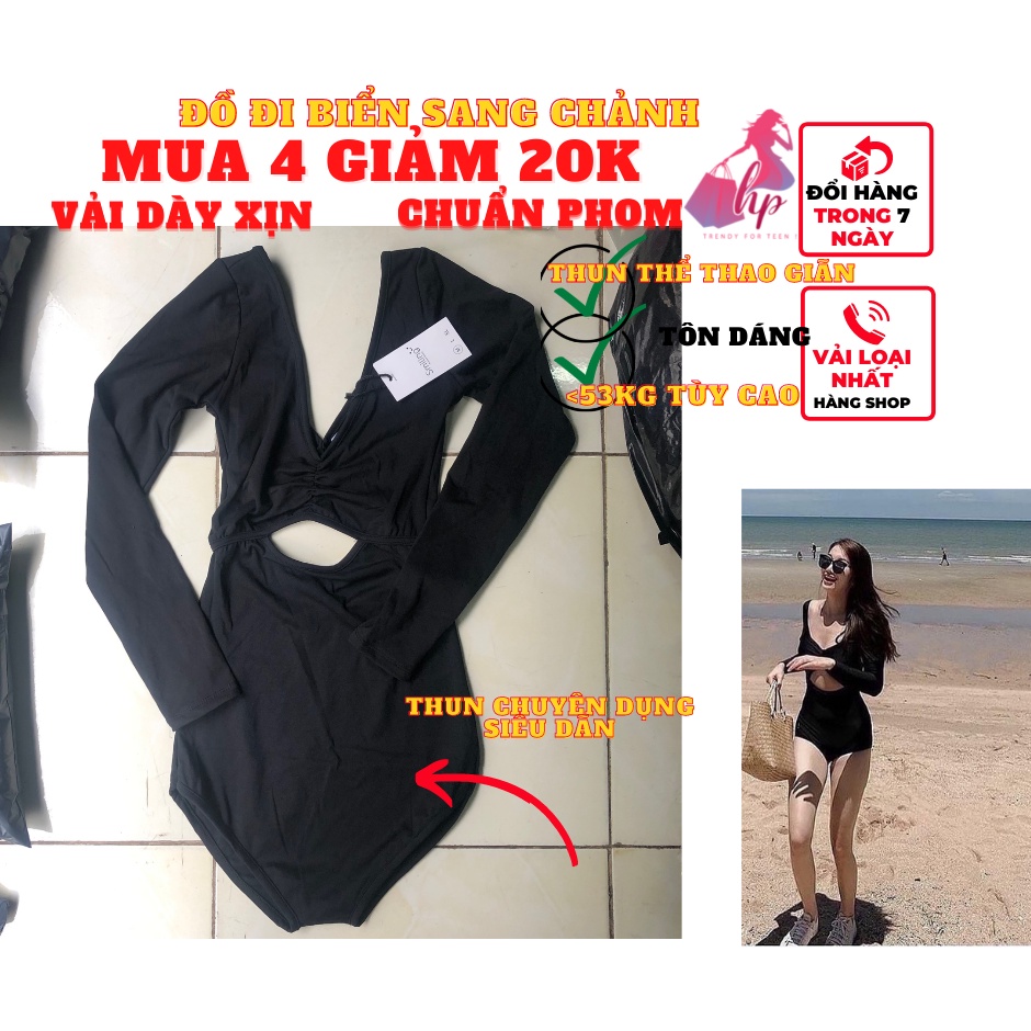 Set đồ đi biển jumsuit áo liền quần tay dài thun thể thao co giãn sang chảnh tôn dáng - VD99