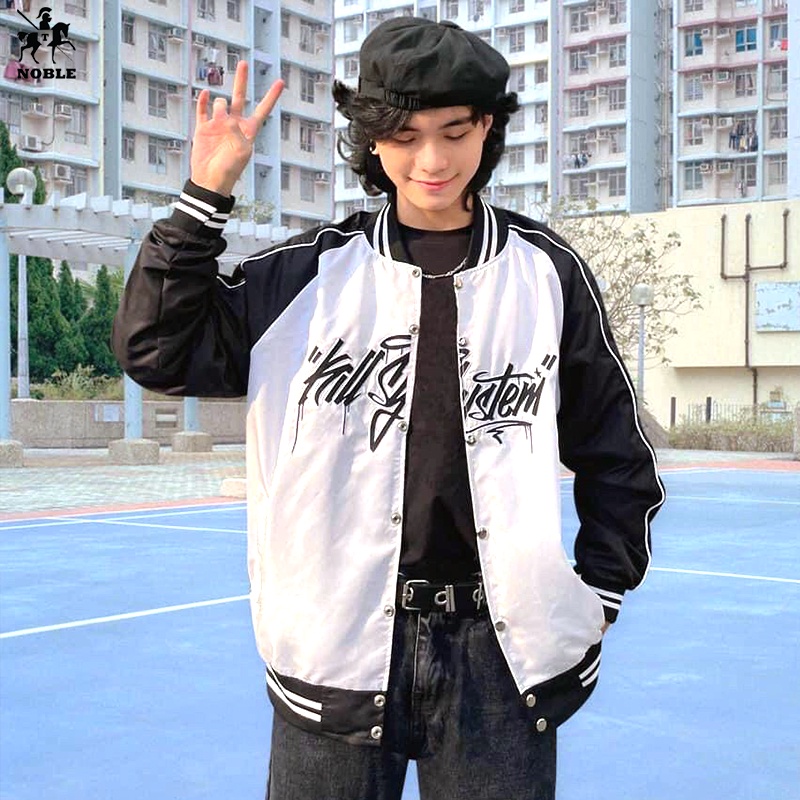 [Freeship] Áo khoác dù nam nữ bomber trẻ trung năng động trắng đen mẫu mới chất vải tốt thời trang NOBLE TP070