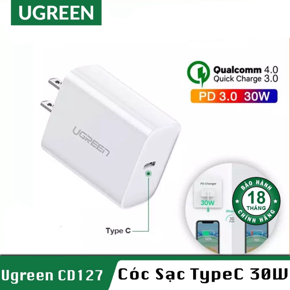 Cóc Sạc Nhanh 30W QC 3.0 Cổng Type C UGreen CD127 - Hàng Chính Hãng