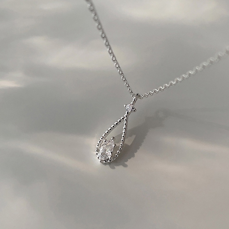 Vòng cổ Đính Đá Zircon Hình Giọt Nước Phong Cách Pháp Thanh Lịch Dành Cho Nữ