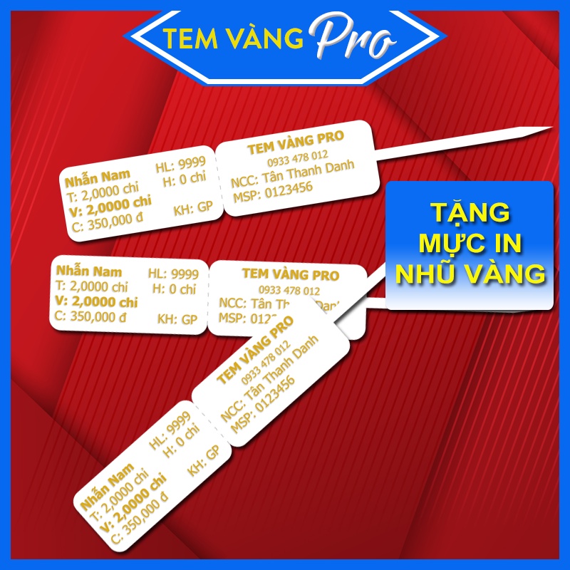 Tem Vàng Nữ Trang, Tem Trang Sức, Tem Nữ Trang Cho Tiệm Vàng  - 5,000 Tem Loại 10mm Mực Nhũ Vàng