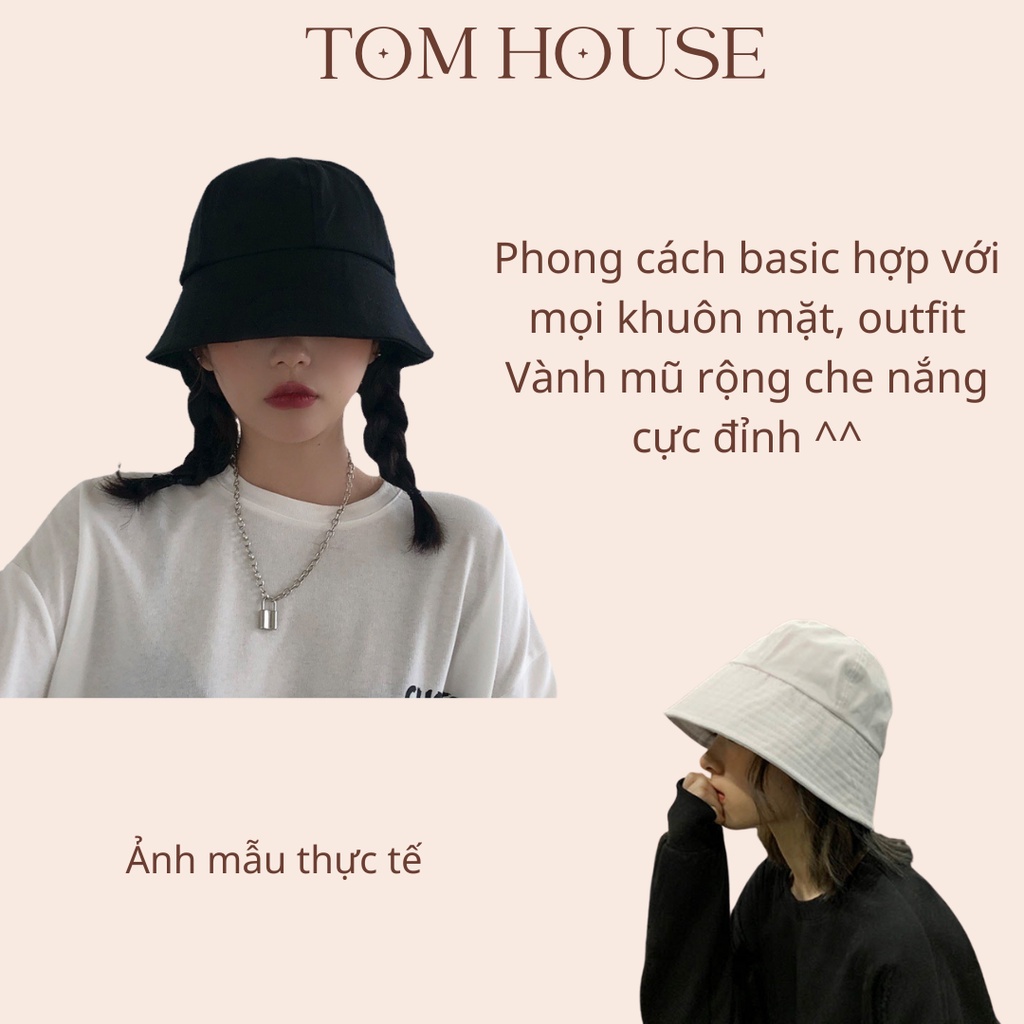 Mũ bucket vành cụp, nón tai bèo vải trơn màu thời trang có dây điều chỉnh form mũ Tom House