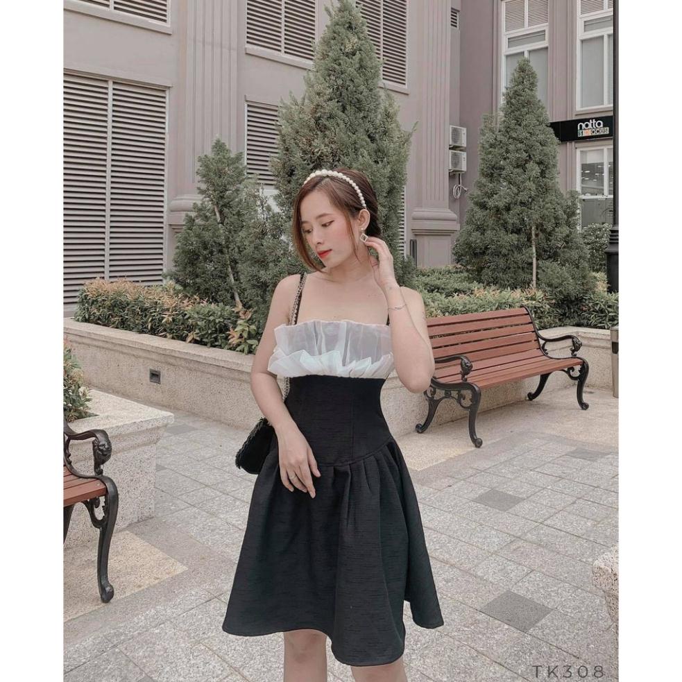 👗 Lam.boutique 👗 Đầm xòe phối lưới ngực 2 dây đính cườm Elisa Dress