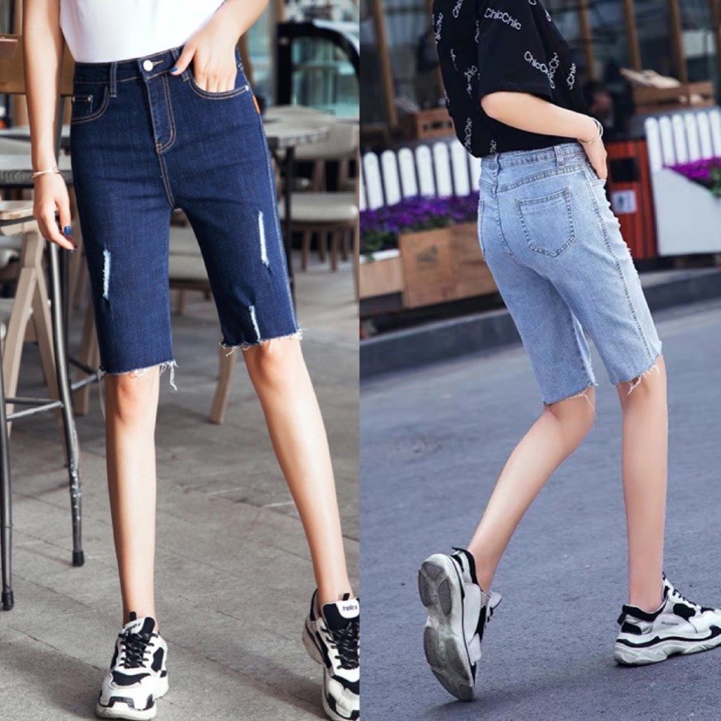 Quần jean nữ ngố / lửng lưng cao, co dãn mạnh rách kiểu đẹp dành cho người béo BIGSIZE 60-90kg Moliruan 3583