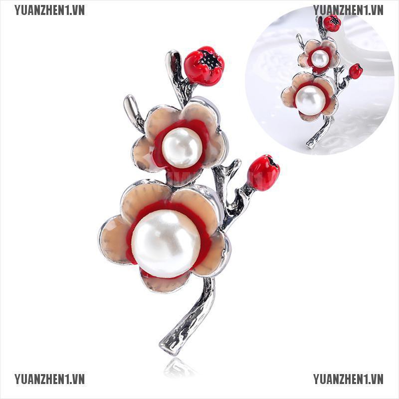 [YUANZHEN1] Trâm Cài Áo Hình Hoa Ngọc Trai Tráng Men Cho Cô Dâu