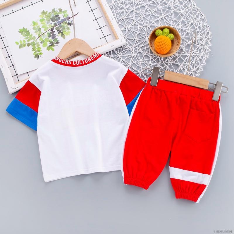 Set áo thun ngắn tay cổ tròn + quần short lưng thun thời trang bé trai