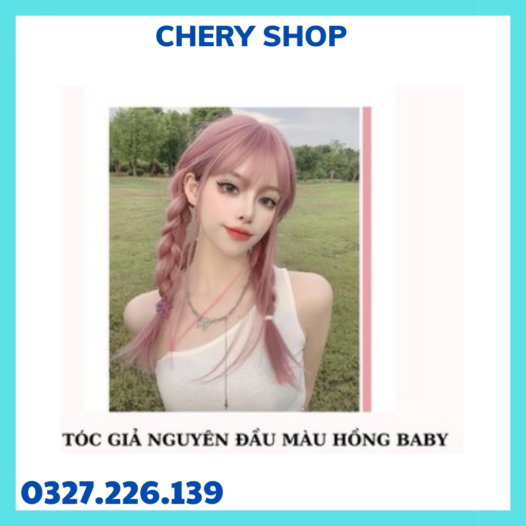 Tóc giả nguyên đầu màu hồng baby tặng kèm lưới trùm tóc giả, mã ms1799