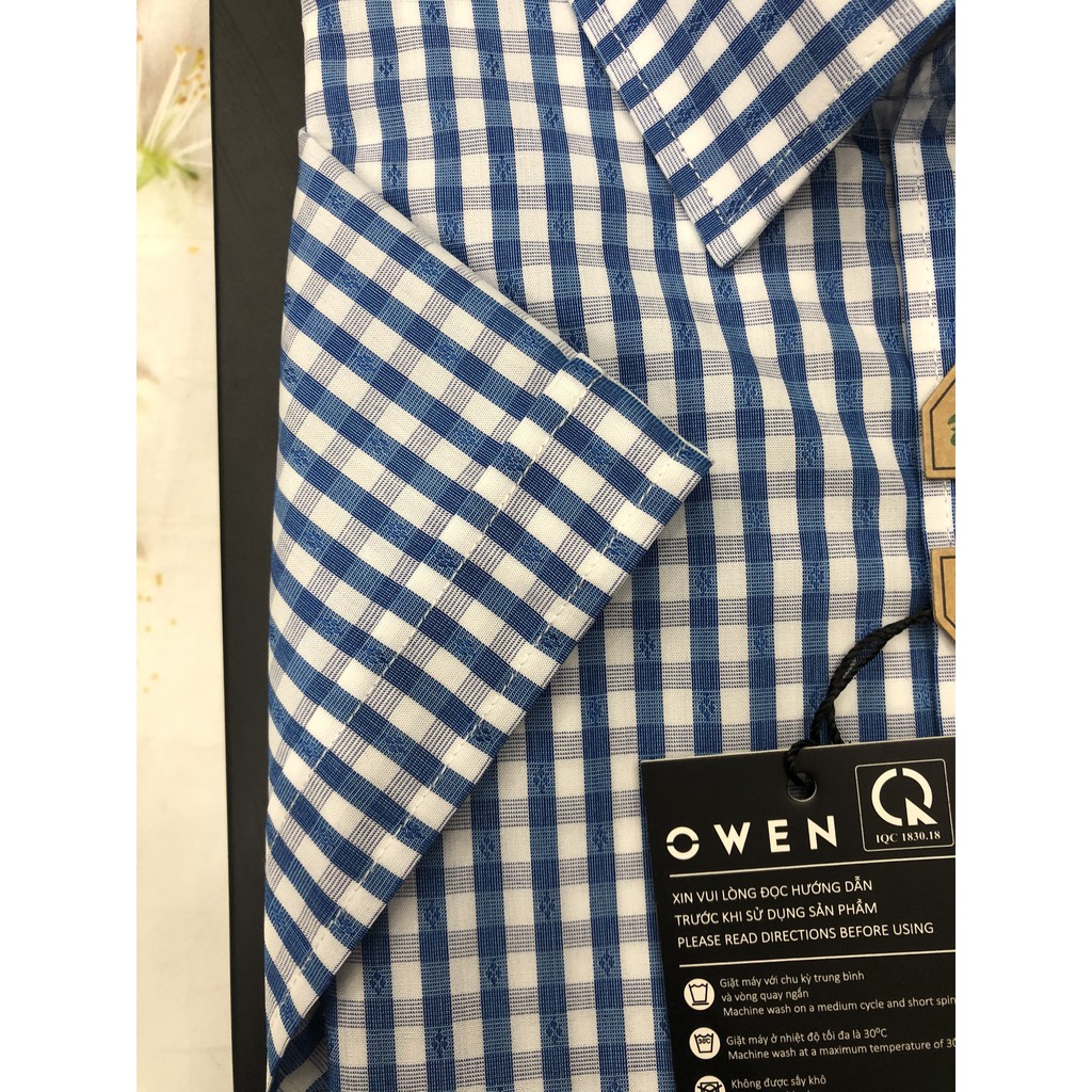 ÁO SƠ MI NGẮN TAY OWEN MÃU MỚI 2021 KẺ CARO NHỎ XANH XÁM AR22658 | BigBuy360 - bigbuy360.vn