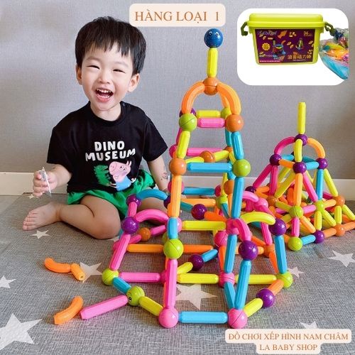 Bộ Đồ Chơi Ghép Hình Nam Châm 64 Chi Tiết, Xếp Hình Lego Từ Tính, Phát Triển Trí Thông Minh Cho Bé