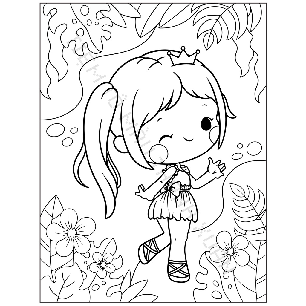 Set 20 Tờ Tranh Tô Màu Hình Bé Gái Đáng Yêu Tô Màu Sáp, Màu Chì - Tiệm Tô Màu Thanh Xuân