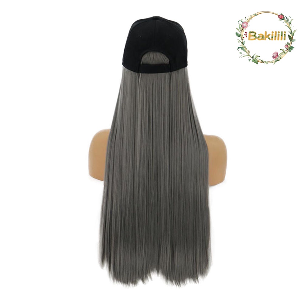 【BK】Charming Women Long Straight Synthetic Hair Extension Wig Hairpiece with Hat