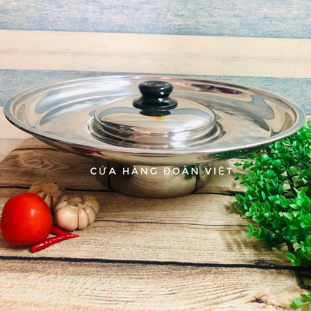 Nồi Lẩu Sống, Nồi Lẩu Mâm - Inox SUS 304 Cao Cấp- Nồi 18 cm - Mâm Vành 40 cm - Dày, bóng ,đẹp