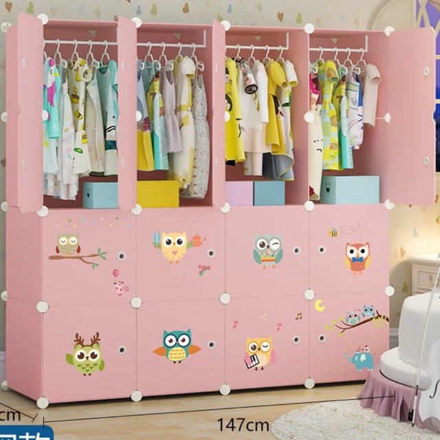 Tủ nhựa lắp ghép 16 ô thân sâu 47cm. Tặng 4 treo đồ. Mẫu siêu cute