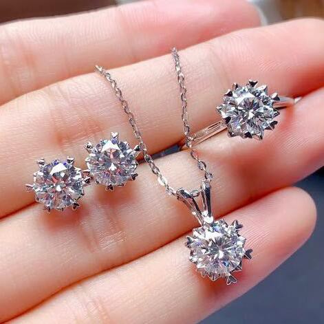 Thời trang bông tuyết mạ PT950 vòng kim cương bông tai vòng cổ trang sức thiết lập