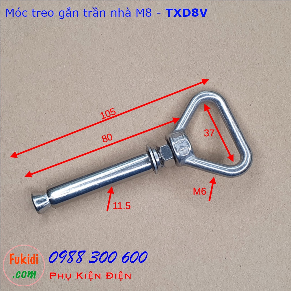 Móc treo trần bê tông, inox 304 size M8 tải 75kg - TXD8V