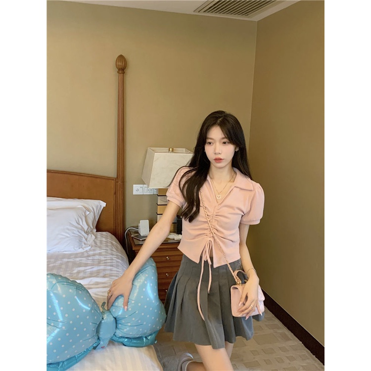 Áo croptop Ngắn Tay Cổ Chữ V Thiết Kế Mới Thời Trang Mùa Hè Dành Cho Nữ