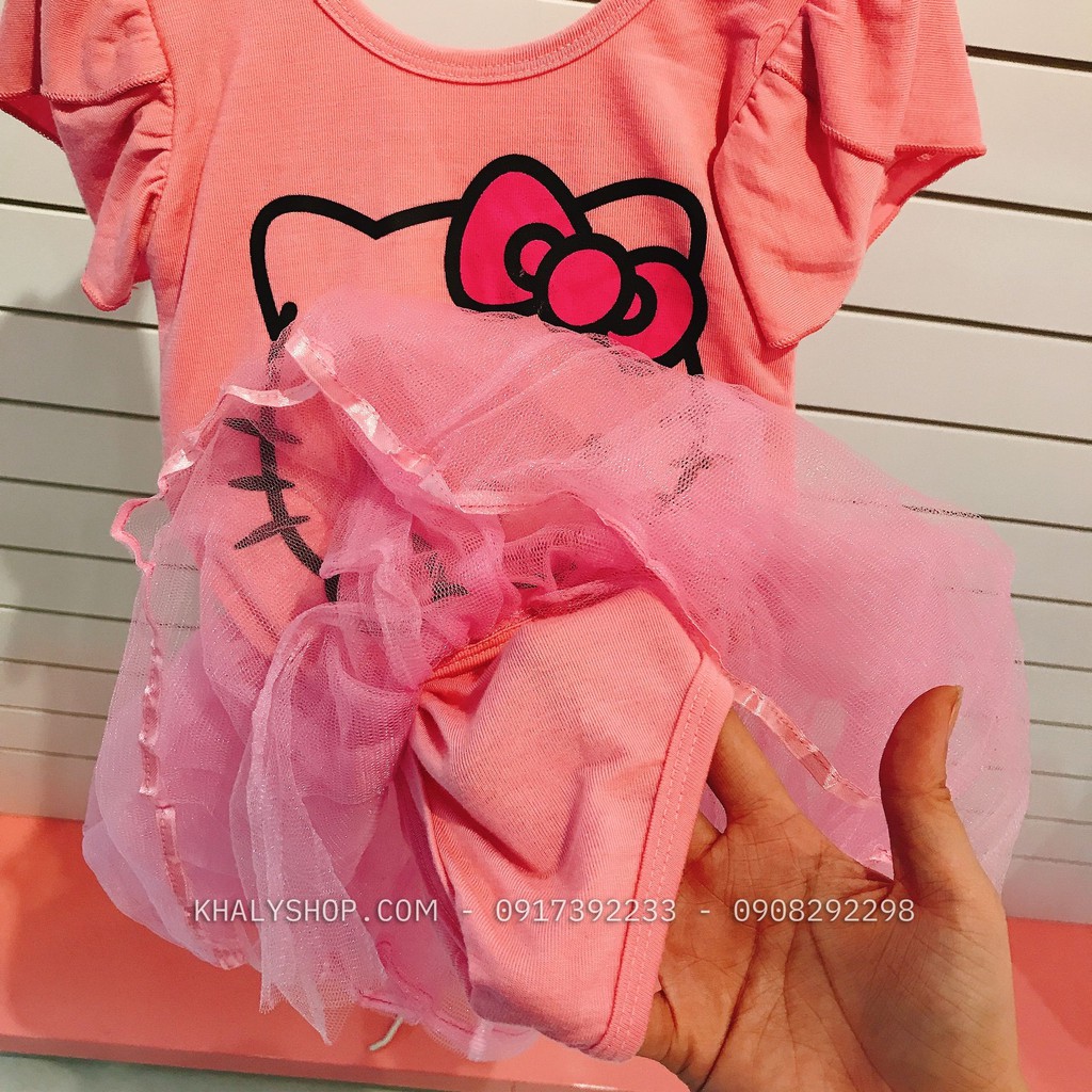 Đầm bơi tay ngắn hình Mèo Hello Kitty có 3 màu hồng lợt, hồng đậm, đen phối lưới siêu xinh cho bé gái - DBKT