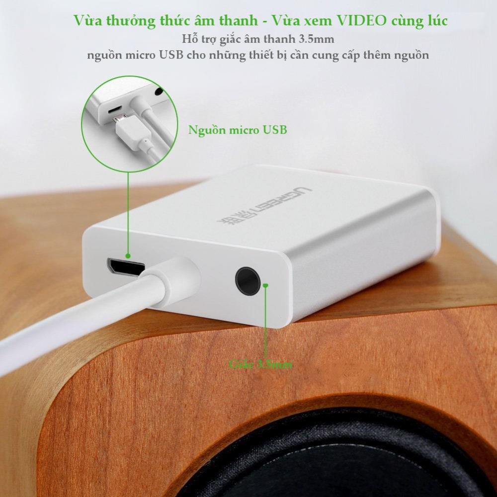 Cáp chuyển đổi HDMI sang VGA Ugreen 40212 hỗ trợ Audio, nguồn phụ cao cấp - Hàng chính hãng