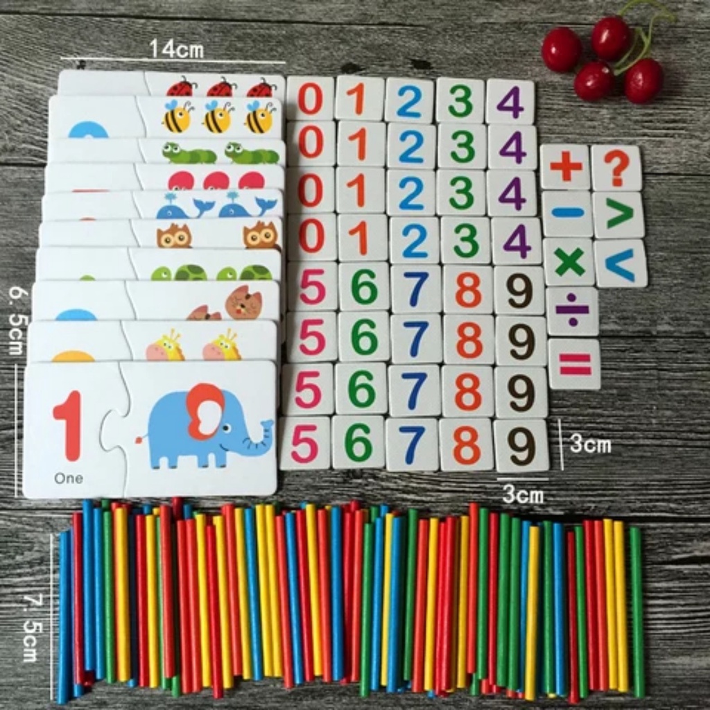 Đồ Chơi Toán Học Montessori - Bộ Thẻ Học Ghép Số Kèm Que Tính Giúp Bé Học Đếm,Tư Duy