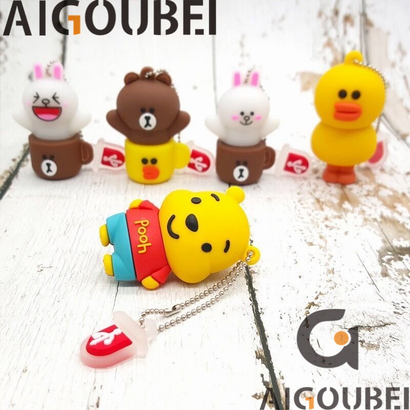 Silicone hoạt hình dễ thương Winnie the Pooh USB 2.0 cho máy tính xách tay Ổ đĩa flash USB di động 1GB 2GB 4GB 8GB 16GB 32GB 64GB 128GB