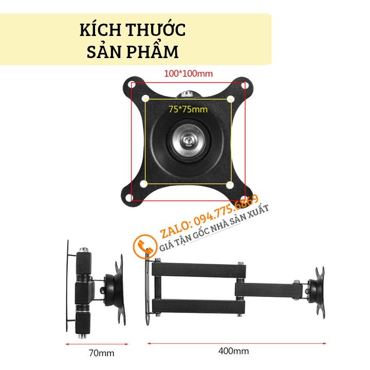 Giá Treo Màn Hình Máy Tính Gắn Tường S32 14 - 17 - 23 - 29 - 32 Inch - Giá Treo Tivi Xoay 360 Độ Linh Hoạt