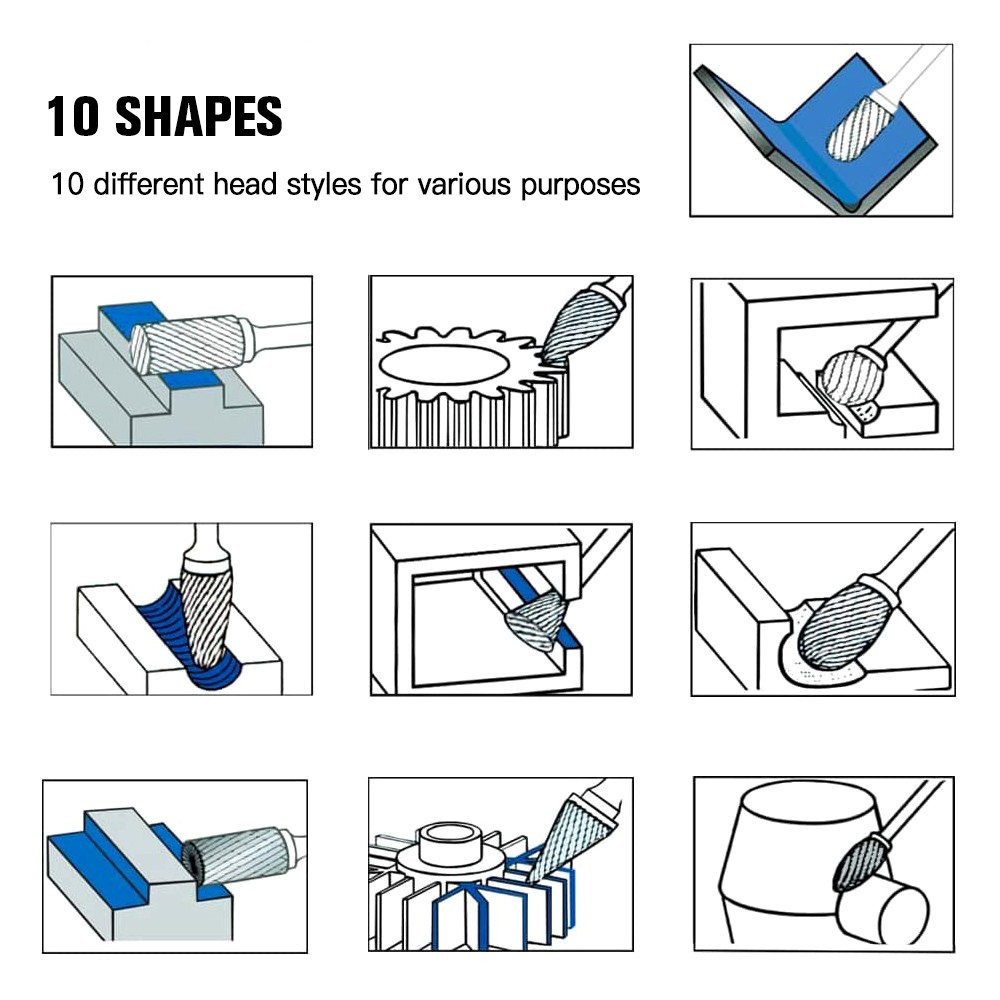 EKEZ Bộ 10 Mũi Mài Chất Liệu Thép Vonfram Cho Máy Mài Móng Đa Dụng